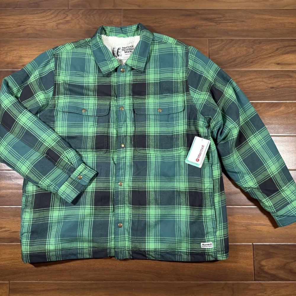 Marmot Men's Size XXL Plaid Ridgefield Heavyweight Sherpa Flannel Shirt Jacket